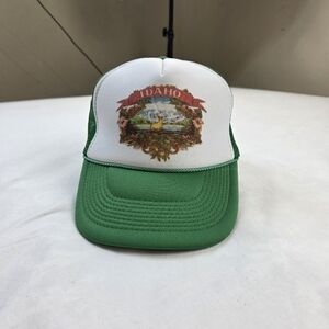 Vintage Idaho Trucker Hat Green Mesh Cap Snapback‎ Nissun USA Souvenir Retro
